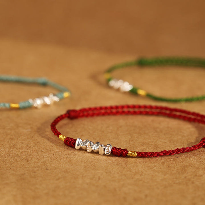 Pulsera trenzada ultrafina con hilo de plata de ley 925 y Buddha Stones para proteger la suerte