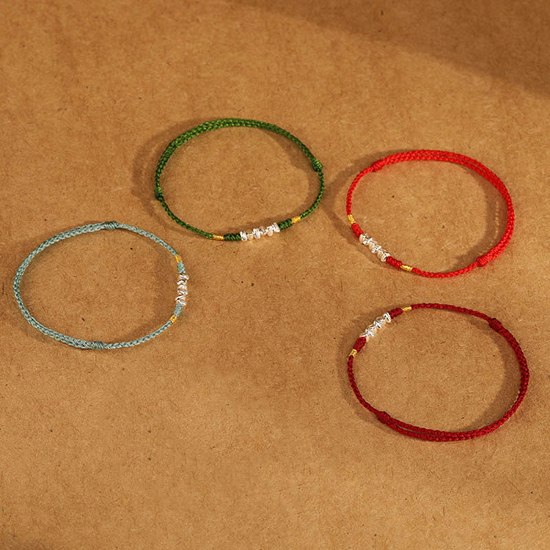 Pulsera trenzada ultrafina con hilo de plata de ley 925 y Buddha Stones para proteger la suerte