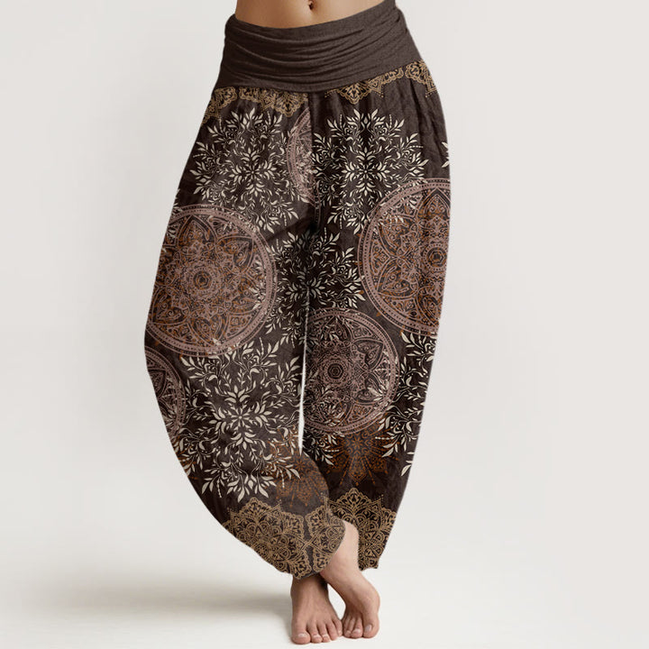 Pantalones harén con cintura elástica para mujer con estampado de mandalas y Buddha Stones - SaddleBrown - US22，UK/AU26，EU54 (6XL) - image 5