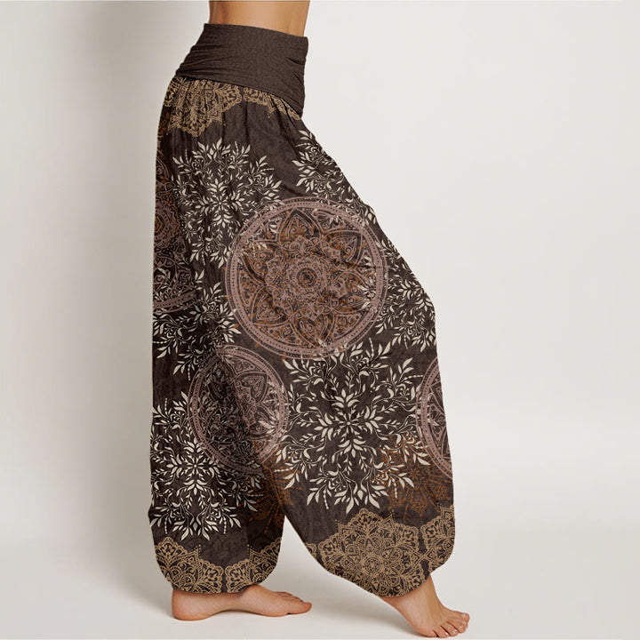 Pantalones bombachos de cintura elástica para mujer con estampado de mandala de hojas y Buddha Stones en algodón. - image 5