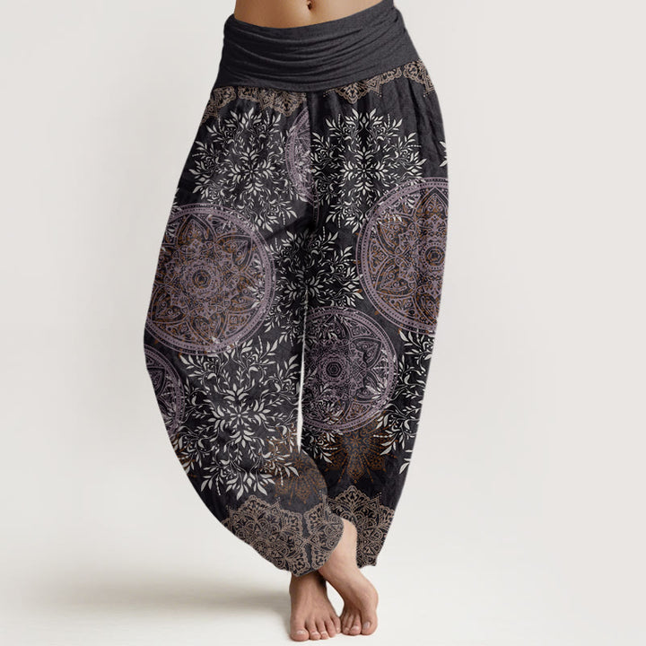 Pantalones harén con cintura elástica para mujer con estampado de mandalas y Buddha Stones - Gris oscuro - US22，UK/AU26，EU54 (6XL) - image 8