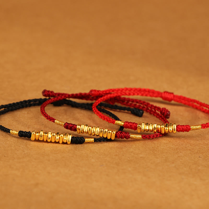 Pulsera trenzada ultrafina con pequeñas piezas de oro 999 y Buddha Stones para proteger la suerte