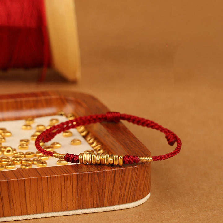 Pulsera trenzada ultrafina con pequeñas piezas de oro 999 y Buddha Stones para proteger la suerte