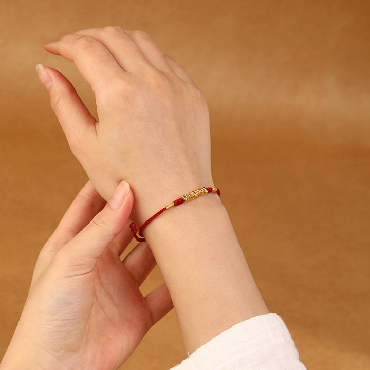 Pulsera trenzada ultrafina con pequeñas piezas de oro 999 y Buddha Stones para proteger la suerte