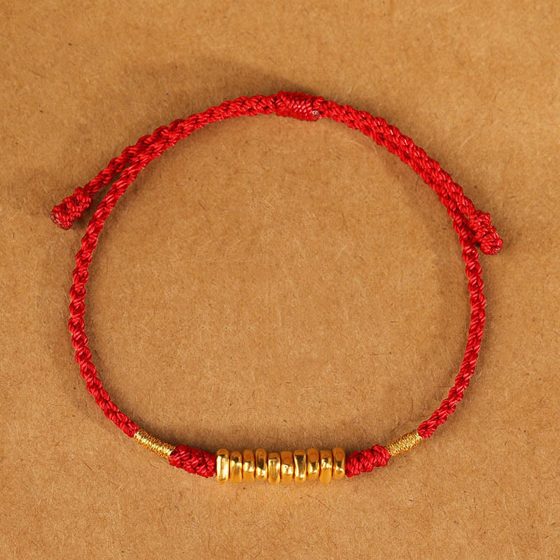 Pulsera trenzada ultrafina con pequeñas piezas de oro 999 y Buddha Stones para proteger la suerte