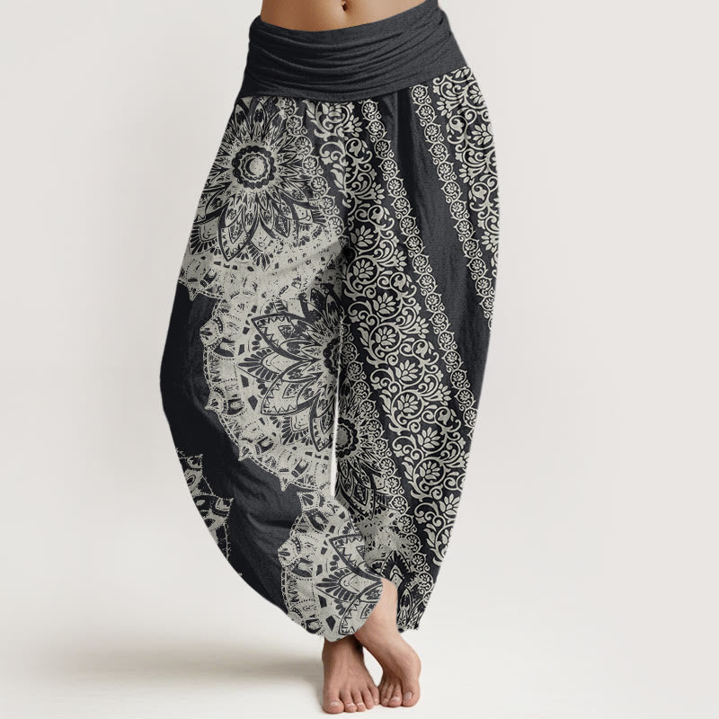 Pantalones harén con cintura elástica para mujer con estampado de mandalas y Buddha Stones - Gris oscuro - US22，UK/AU26，EU54 (6XL) - image 1