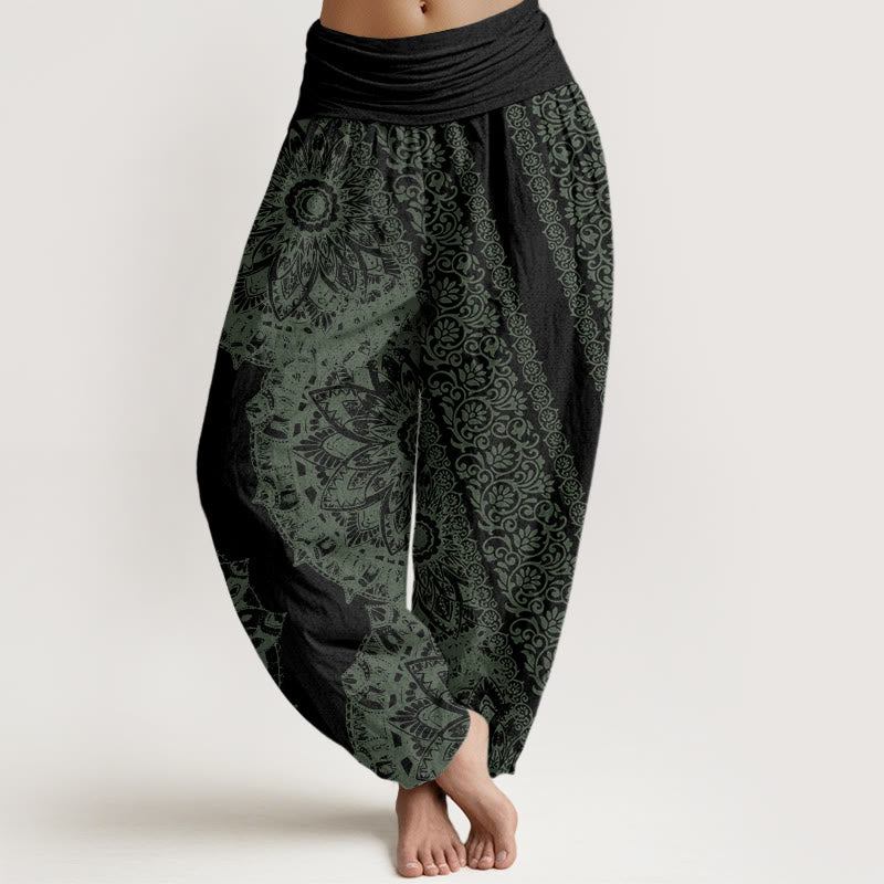 Pantalones harén con cintura elástica para mujer con estampado de mandalas y Buddha Stones - Negro - US22，UK/AU26，EU54 (6XL) - image 8