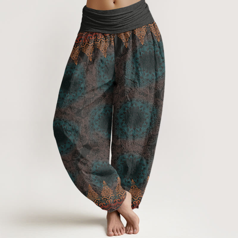Pantalones harén con cintura elástica para mujer con estampado de mandalas triangulares y Buddha Stones - Gris oscuro - US22，UK/AU26，EU54 (6XL) - image 5