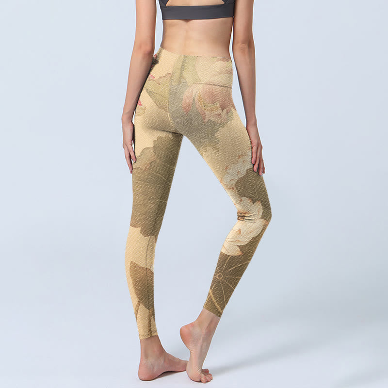Leggings de yoga para mujer con estampado de hojas, flores de loto y piedras de Buddha Stones - image 4