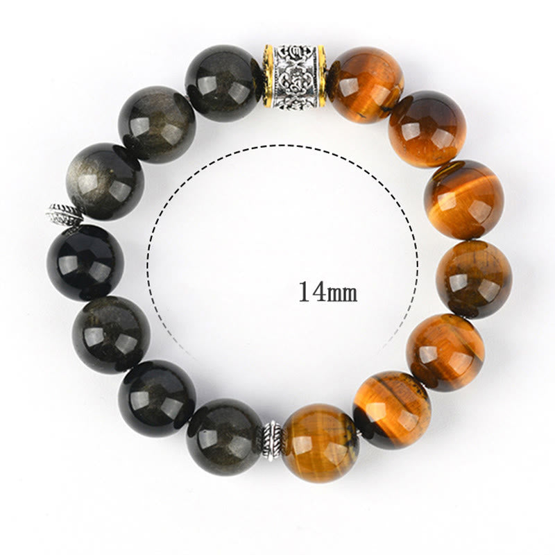 Pulsera Om Mani Padme Hum con Buddha Stones , ojo de tigre y obsidiana dorada