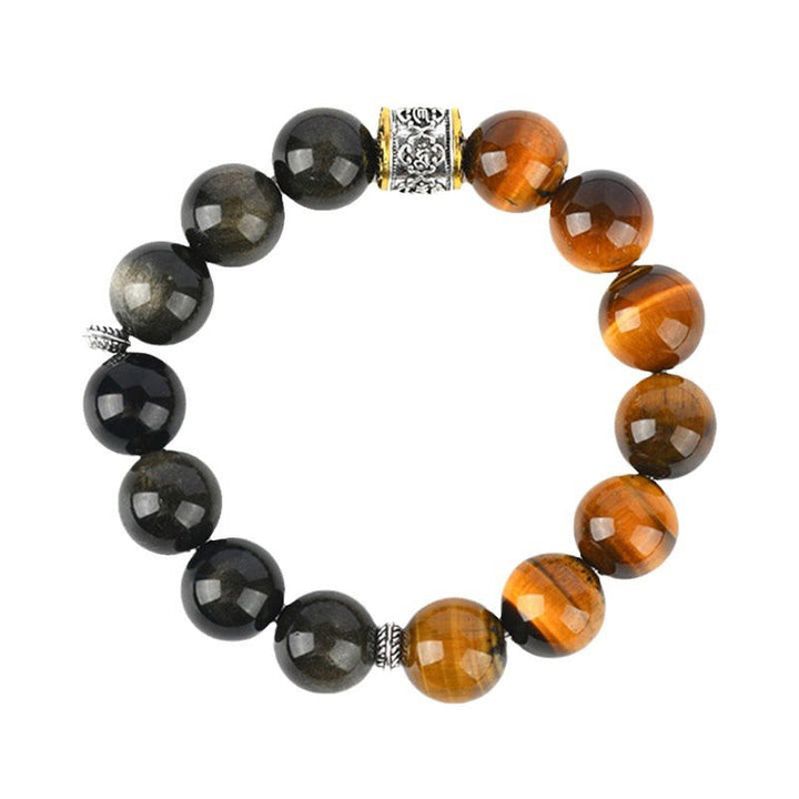 Pulsera Om Mani Padme Hum con Buddha Stones , ojo de tigre y obsidiana dorada
