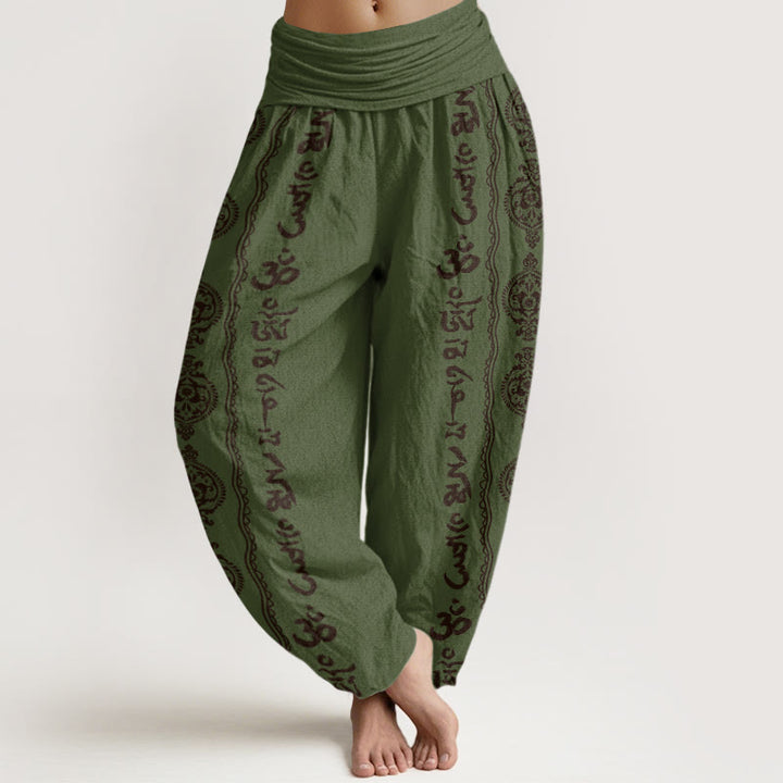 Buddha Stones Mandala Om Mani Padme Hum - Pantalones harén con cintura elástica para mujer - Verde oliva oscuro - US22，UK/AU26，EU54 (6XL) - image 5