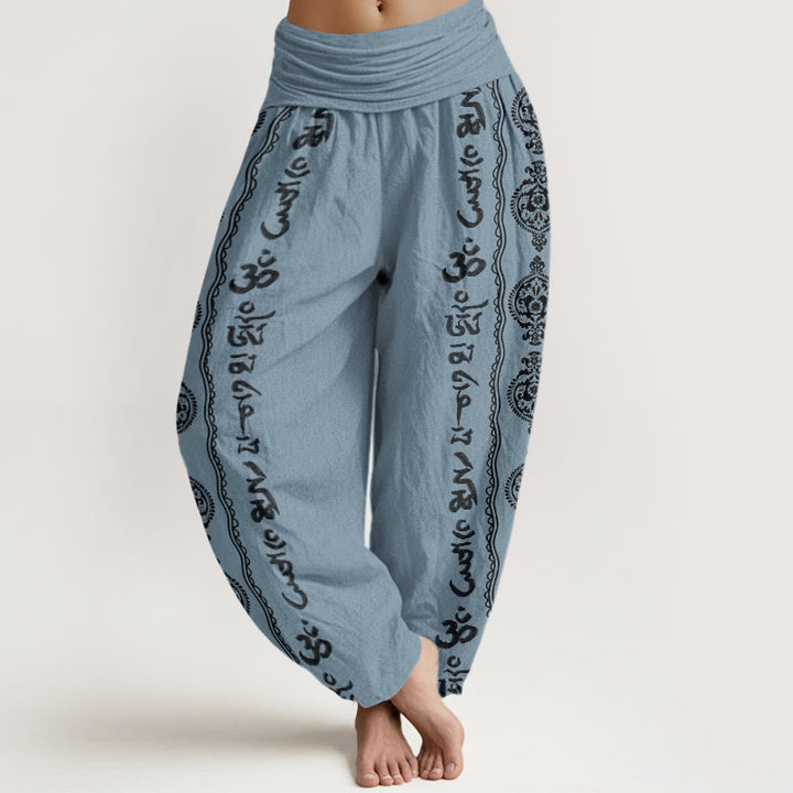Buddha Stones Mandala Om Mani Padme Hum - Pantalones harén con cintura elástica para mujer - Azul acero claro - US22，UK/AU26，EU54 (6XL) - image 8