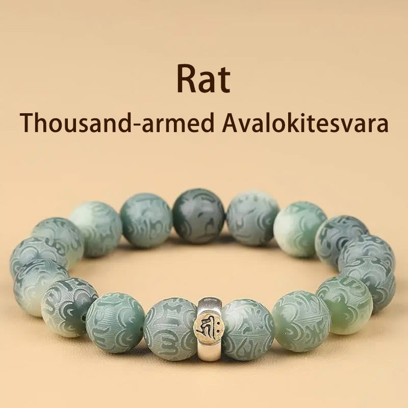 Pulsera de sabiduría grabada con Buddha Stones, zodíaco chino, Buda natal, semilla Bodhi, Om Mani Padme Hum