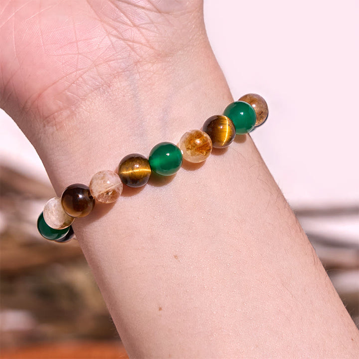 Pulsera de la calma con piedra de Buda, varios cristales, malaquita, lazurita y hemimorfita