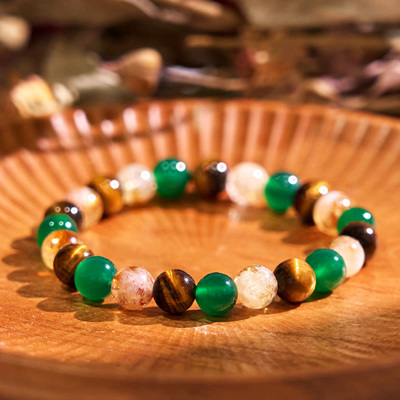 Pulsera de la calma con piedra de Buda, varios cristales, malaquita, lazurita y hemimorfita