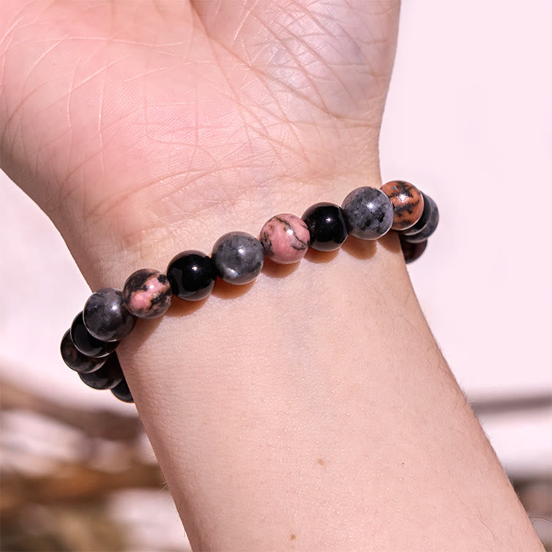 Pulsera de la calma con piedra de Buda, varios cristales, malaquita, lazurita y hemimorfita
