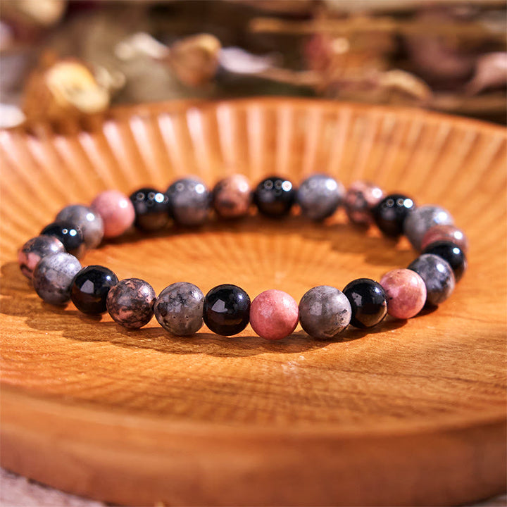Pulsera de la calma con piedra de Buda, varios cristales, malaquita, lazurita y hemimorfita