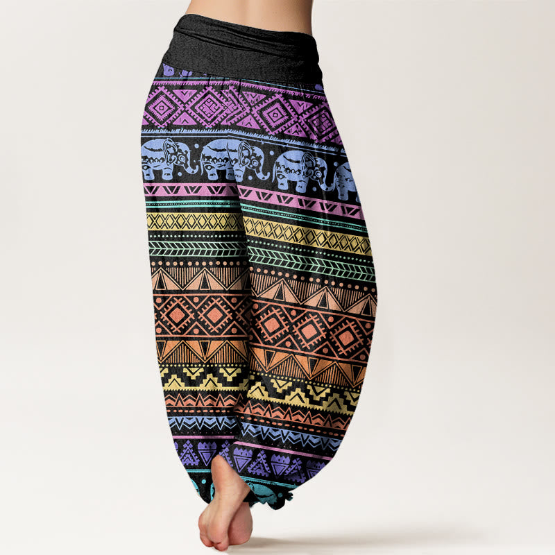 Pantalón tipo harem de mujer con cintura elástica, estampado geométrico de elefantes y Buddha Stones, de algodón, estilo casual. - image 2
