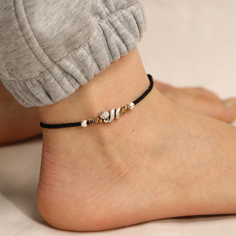 Tobillera con hilo rojo y Buddha Stones en plata de ley 999 con el año de la serpiente - Cuerda negra - image 12