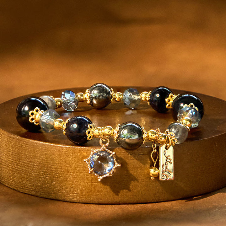 Pulsera de fuerza de piedra arenisca azul, hematita y obsidiana negra natural de Buddha Stones