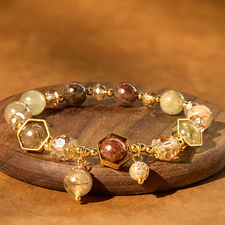 Pulsera de protección de amatista y cuarzo rutilado de color natural de Buddha Stones