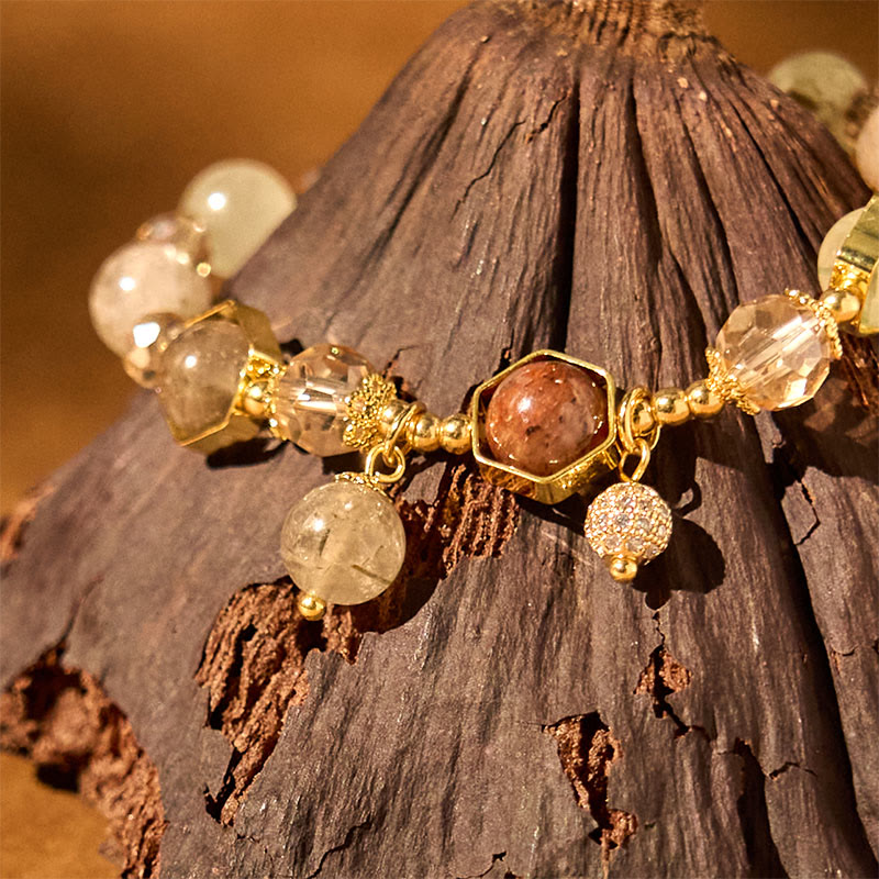 Pulsera de protección de amatista y cuarzo rutilado de color natural de Buddha Stones