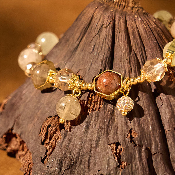 Pulsera de protección de amatista y cuarzo rutilado de color natural de Buddha Stones