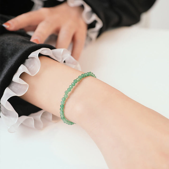 Pulsera de la suerte con cuentas ultrafinas de aventurina verde pequeña de 3 mm y Buddha Stones