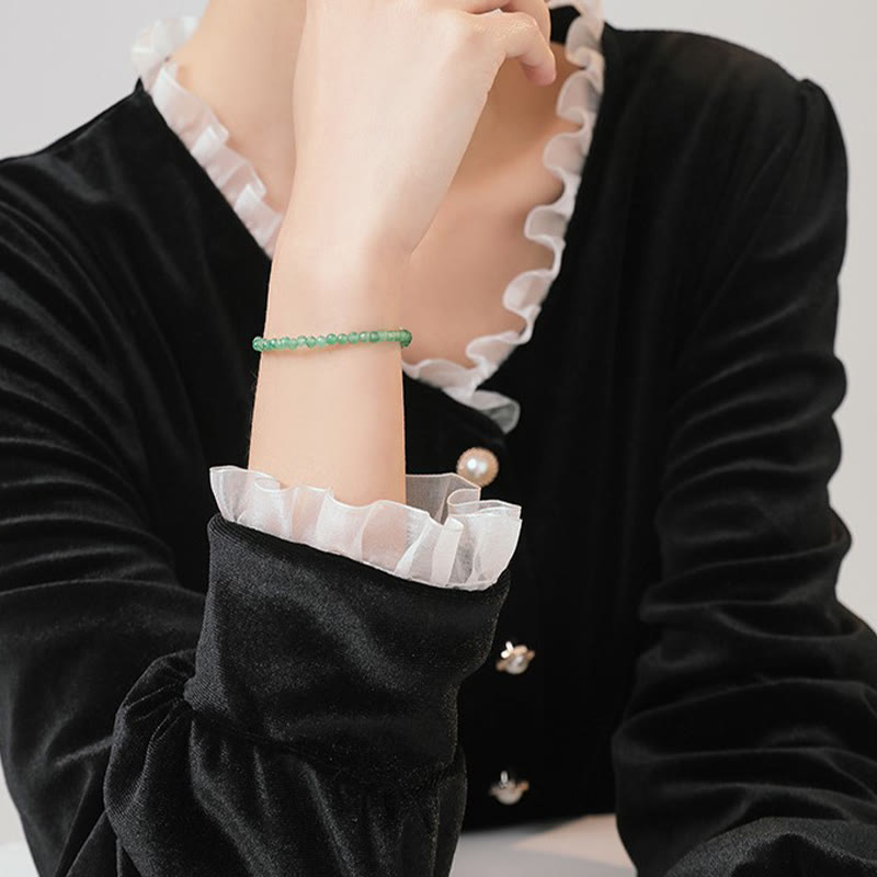 Pulsera de la suerte con cuentas ultrafinas de aventurina verde pequeña de 3 mm y Buddha Stones