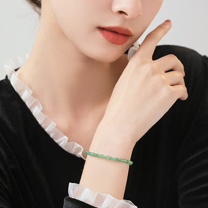 Pulsera de la suerte con cuentas ultrafinas de aventurina verde pequeña de 3 mm y Buddha Stones
