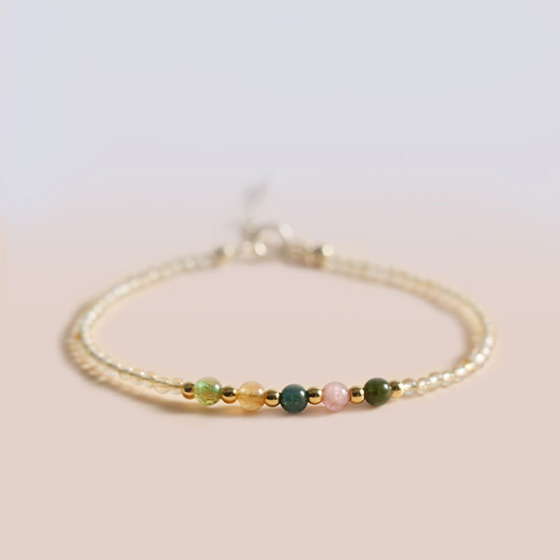 Pulsera de prosperidad con cuentas de cobre rellenas de oro de 14 quilates y turmalina citrina ultrafinas de 2,5 mm y Buddha Stones