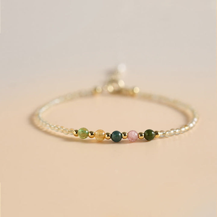 Pulsera de prosperidad con cuentas de cobre rellenas de oro de 14 quilates y turmalina citrina ultrafinas de 2,5 mm y Buddha Stones