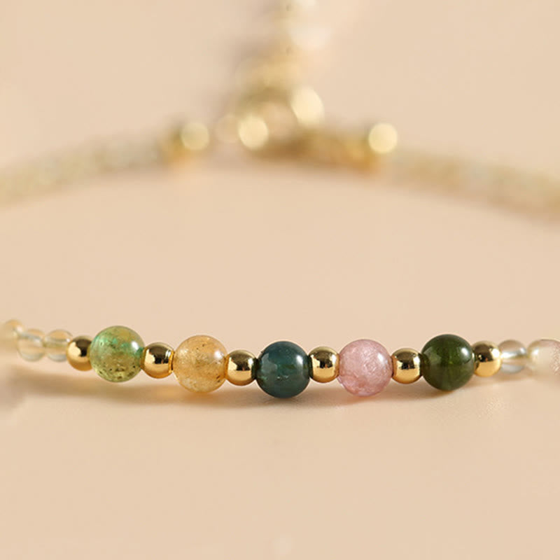 Pulsera de prosperidad con cuentas de cobre rellenas de oro de 14 quilates y turmalina citrina ultrafinas de 2,5 mm y Buddha Stones