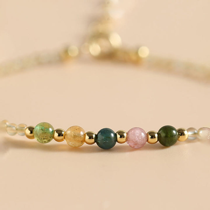 Pulsera de prosperidad con cuentas de cobre rellenas de oro de 14 quilates y turmalina citrina ultrafinas de 2,5 mm y Buddha Stones