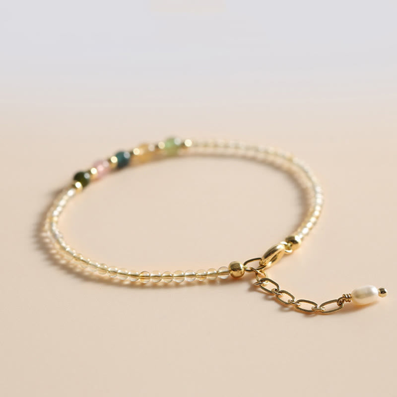 Pulsera de prosperidad con cuentas de cobre rellenas de oro de 14 quilates y turmalina citrina ultrafinas de 2,5 mm y Buddha Stones