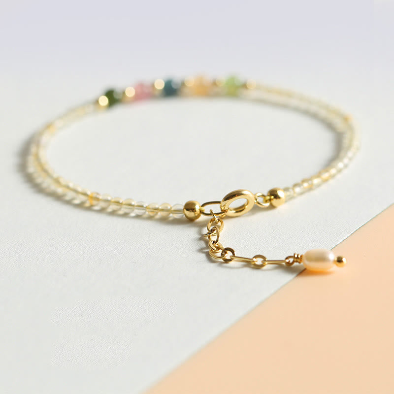 Pulsera de prosperidad con cuentas de cobre rellenas de oro de 14 quilates y turmalina citrina ultrafinas de 2,5 mm y Buddha Stones