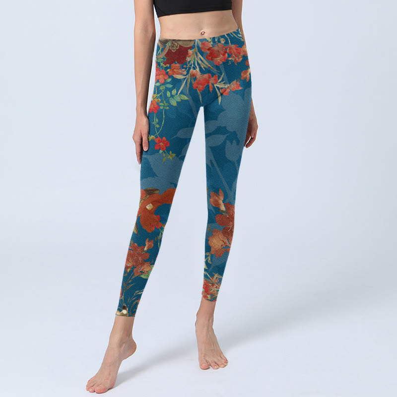 Leggings de yoga para mujer con estampado de pájaros, flores, pájaros, piedras de Buddha Stones y azul - image 5