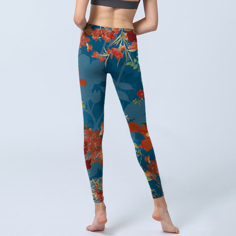 Leggings de yoga para mujer con estampado de pájaros, flores, pájaros, piedras de Buddha Stones y azul - image 6
