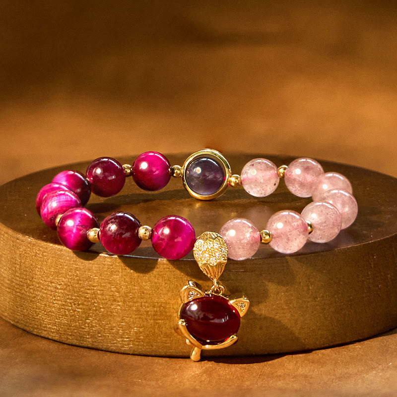Pulsera de amor Pixiu de cuarzo fresa natural con Buddha Stones