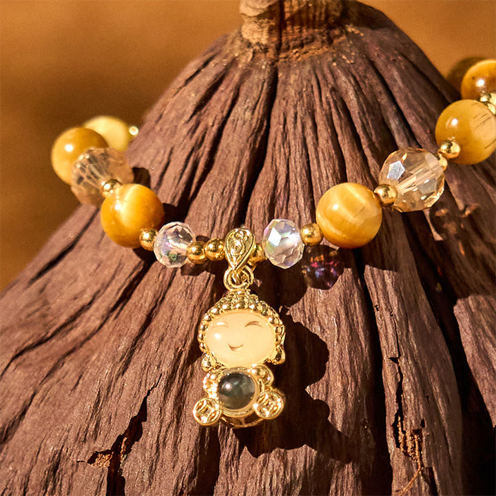 Pulsera de protección de Buda con Buddha Stones y ojo de tigre amarillo para meditación