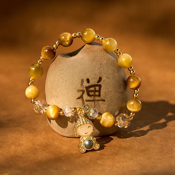 Pulsera de protección de Buda con Buddha Stones y ojo de tigre amarillo para meditación