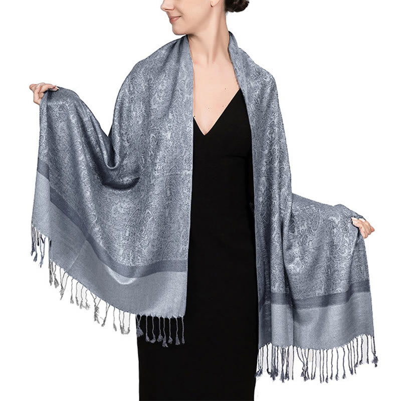Chal de borlas de jacquard tibetano con Buddha Stones y anacardo para primavera, otoño e invierno, cálido y acogedor - Azul pizarra oscuro 180*70 cm - image 42