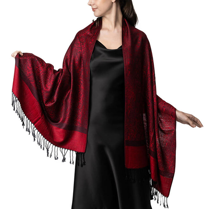 Chal de borlas de jacquard tibetano con Buddha Stones y anacardo para primavera, otoño e invierno, cálido y acogedor - Ladrillo refractario 180*70cm - image 15