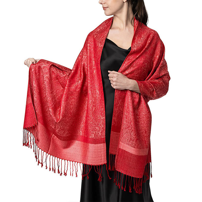 Chal de borlas de jacquard tibetano con Buddha Stones y anacardo para primavera, otoño e invierno, cálido y acogedor - NaranjaRojo 180*70cm - image 16