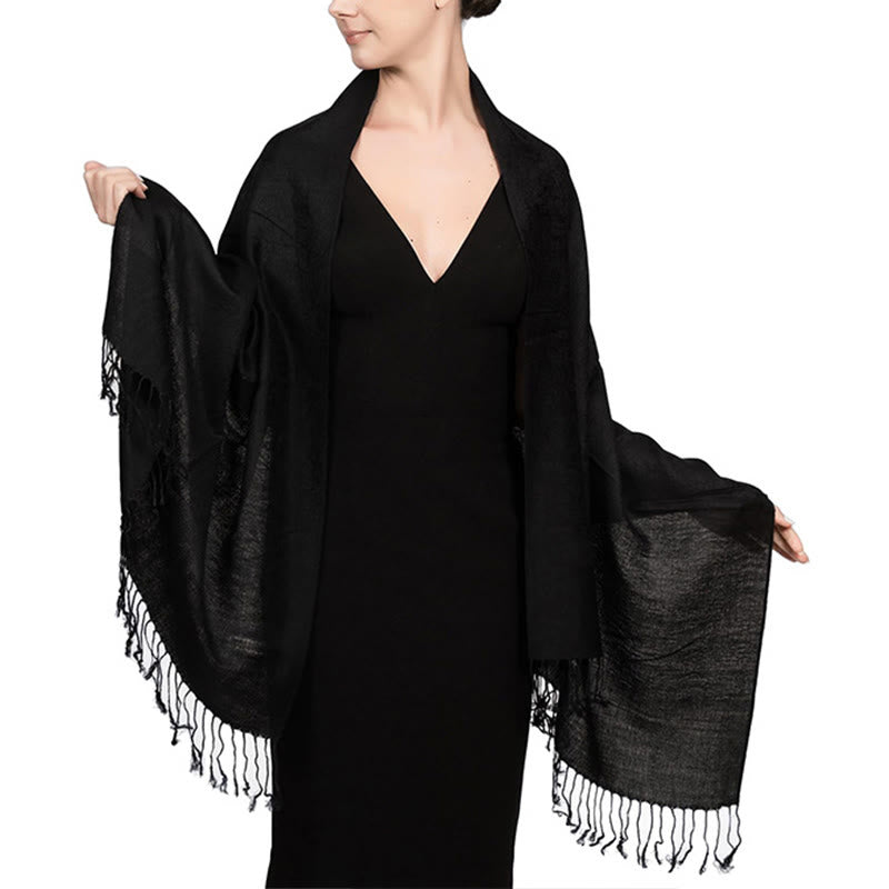 Chal de borlas de jacquard tibetano con Buddha Stones y anacardo para primavera, otoño e invierno, cálido y acogedor - Negro 180*70cm - image 17