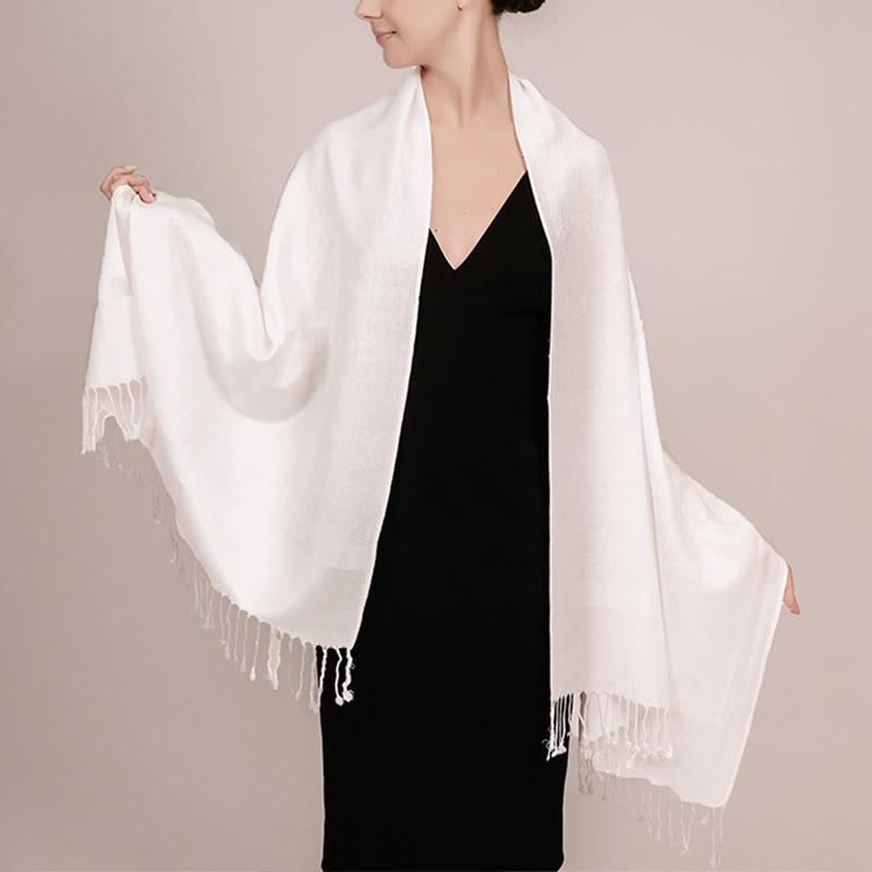 Chal de borlas de jacquard tibetano con Buddha Stones y anacardo para primavera, otoño e invierno, cálido y acogedor - Blanco 180*70cm - image 18