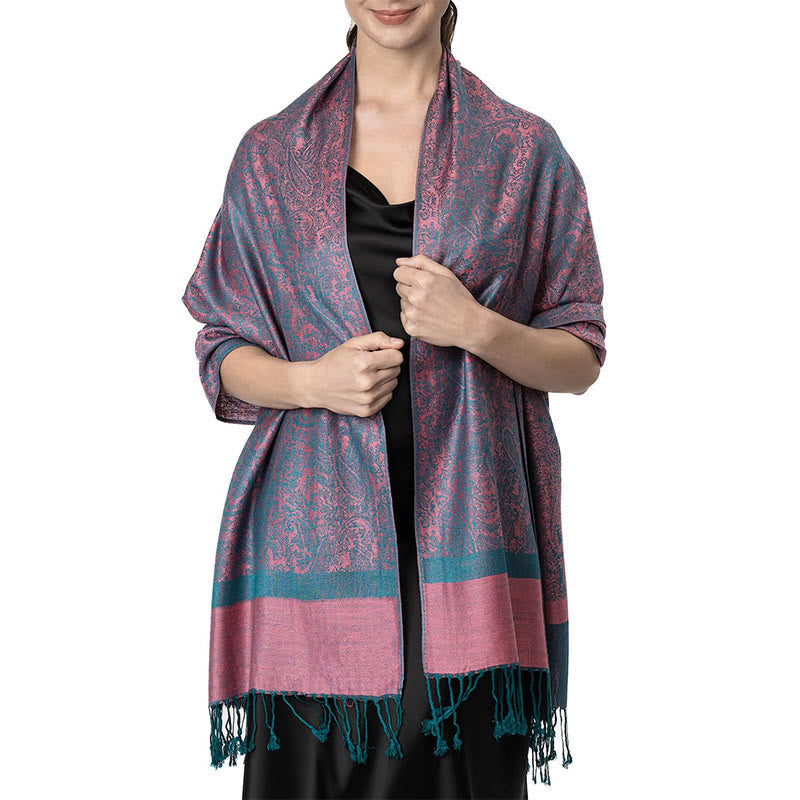 Chal de borlas de jacquard tibetano con Buddha Stones y anacardo para primavera, otoño e invierno, cálido y acogedor - RosyBrown 180*70cm - image 33