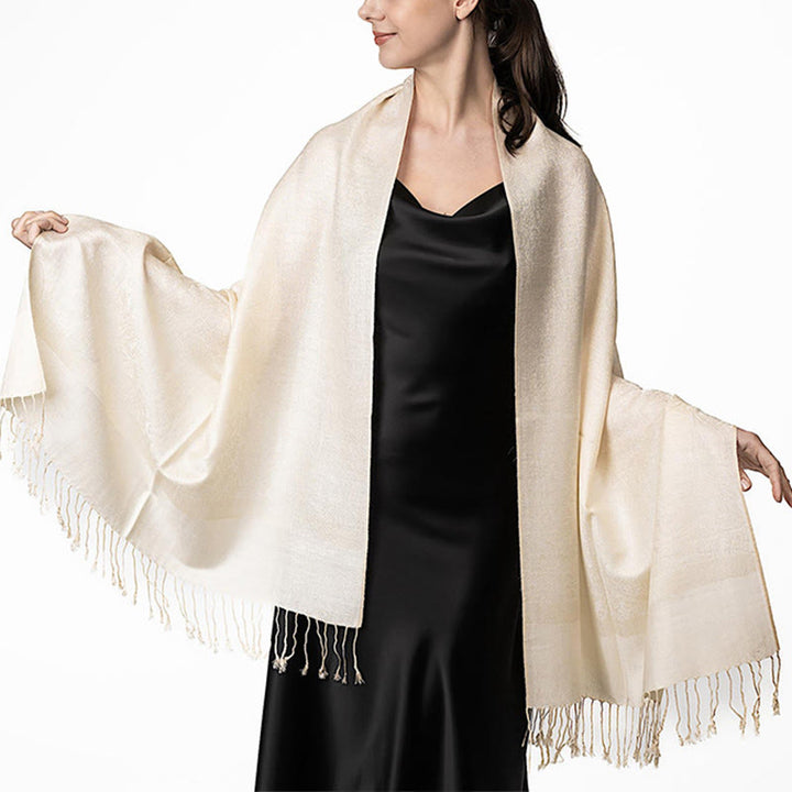 Chal tibetano de jacquard de anacardo con borlas y Buddha Stones , ideal para primavera, otoño e invierno. Bufanda cálida y acogedora. - Beige 180*70cm - image 40