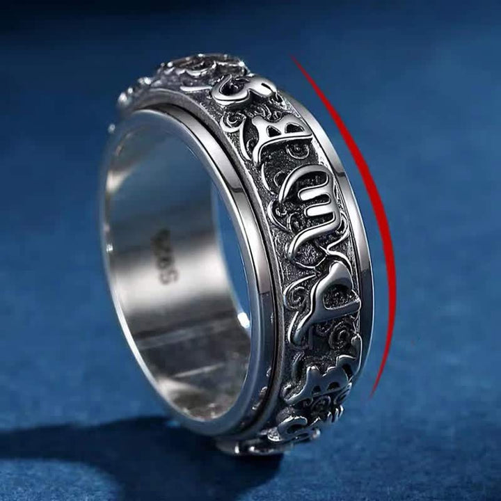 Anillo giratorio curativo de cobre con esvástica de seis palabras verdaderas de Buddha Stones